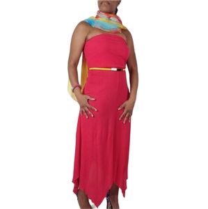 Love Ryan Coral A-symmetrical Strapless Maxi Dress